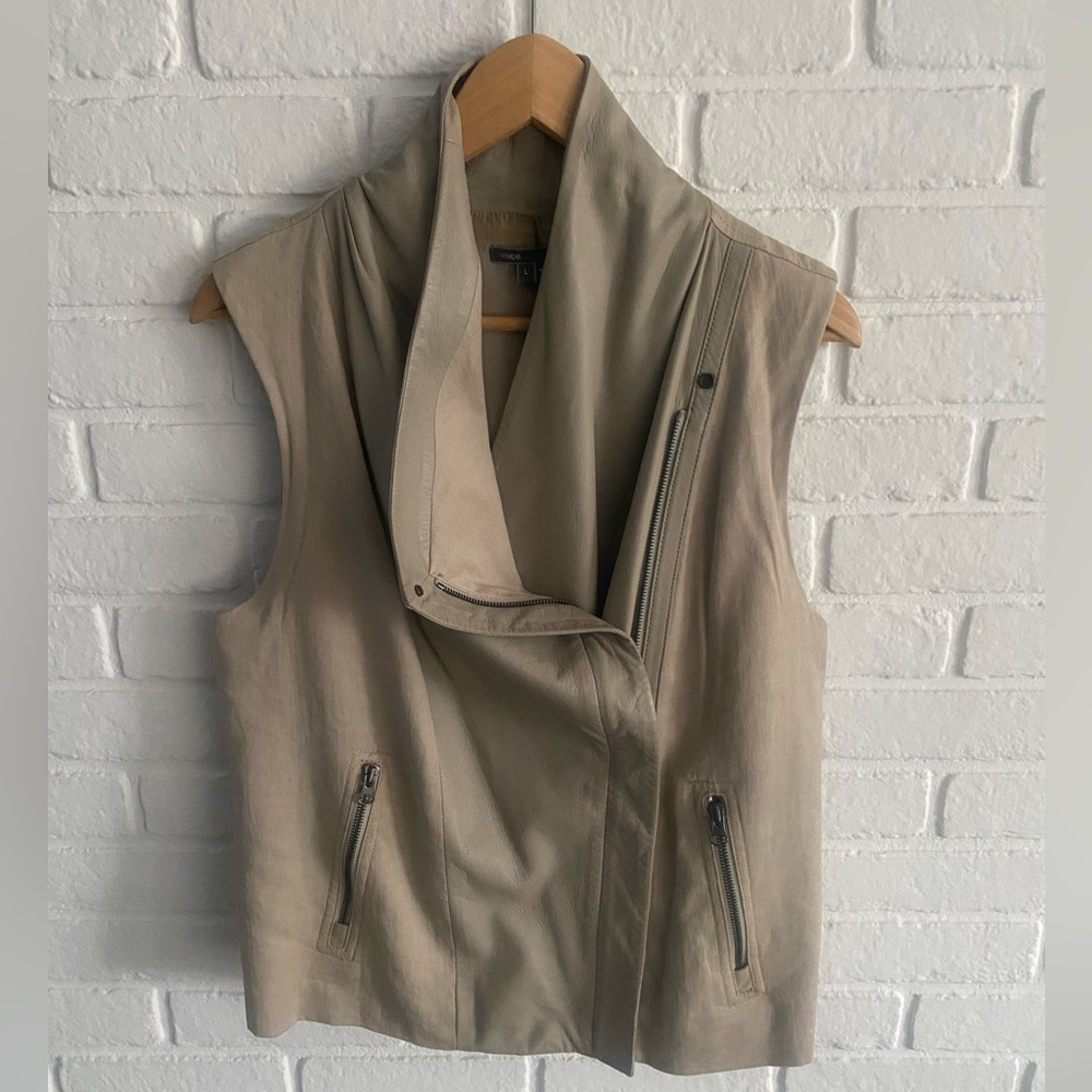 Vince Beige Leather & Linen Vest